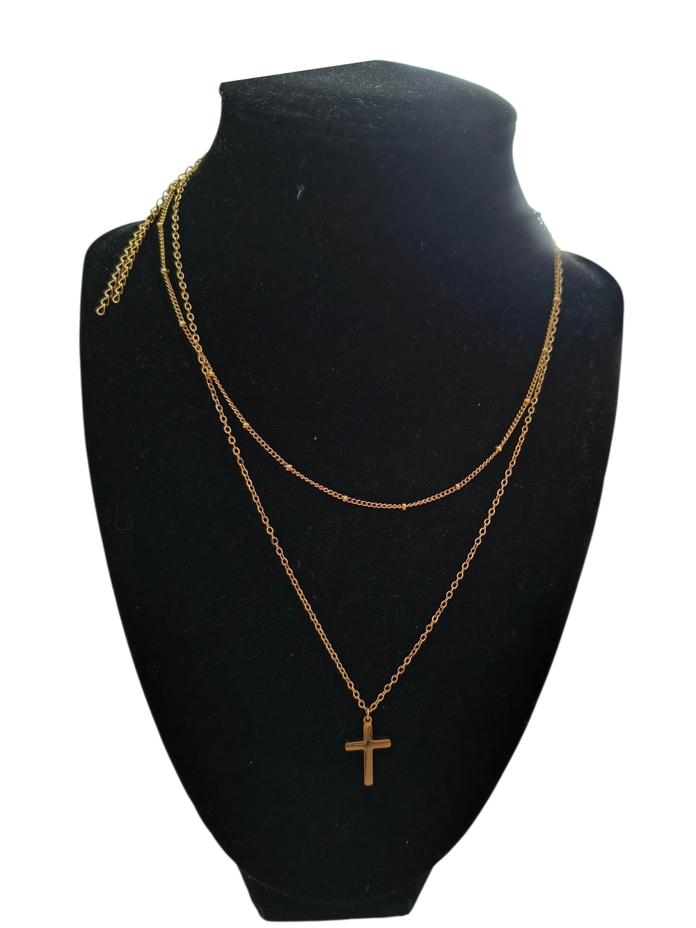 Gold Tone Layered Cross Necklace